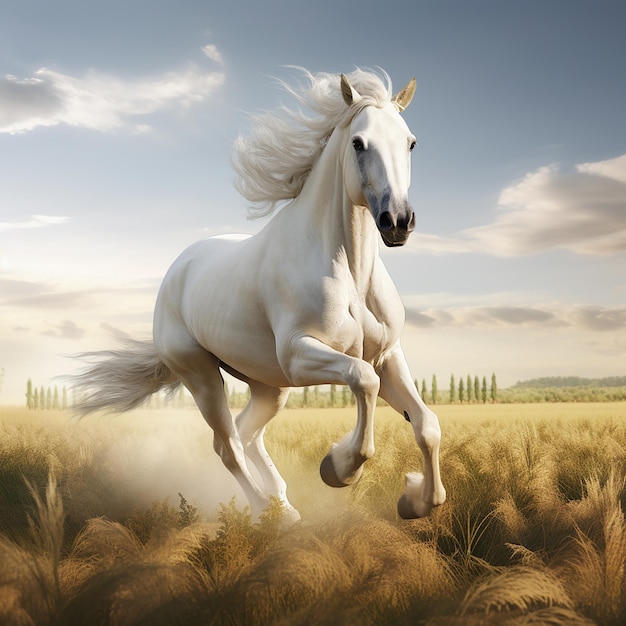 3d rendered photo of Horse running on fields