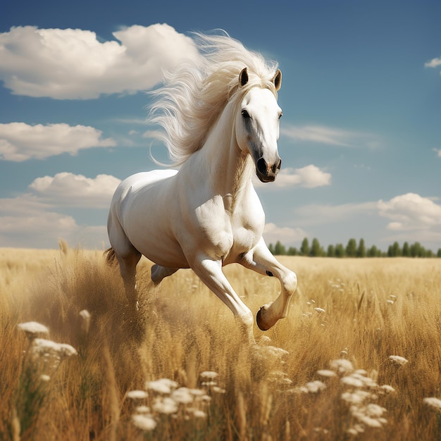 3d rendered photo of Horse running on fields