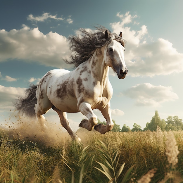 3d rendered photo of Horse running on fields