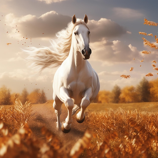 3d rendered photo of Horse running on fields