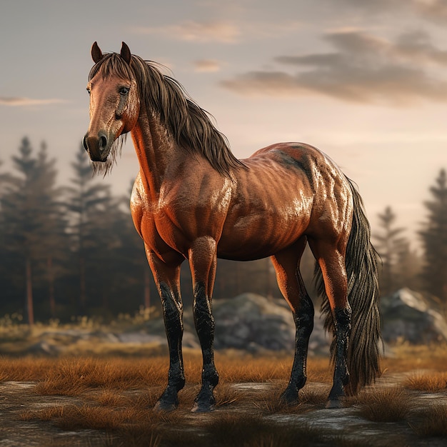 3d rendered photo of horse