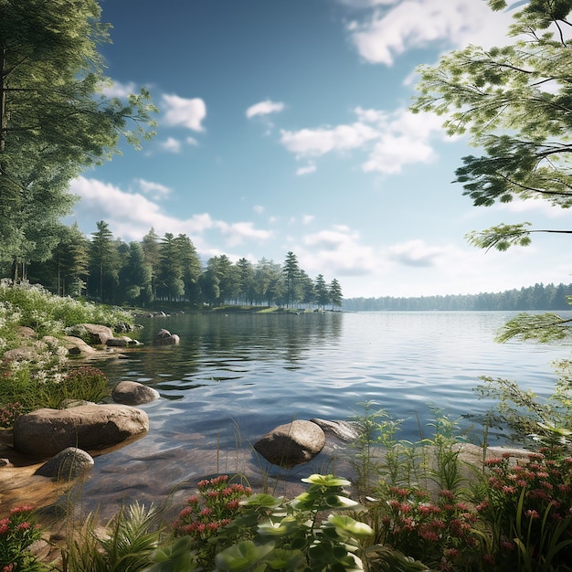 3d rendered photo of lake view