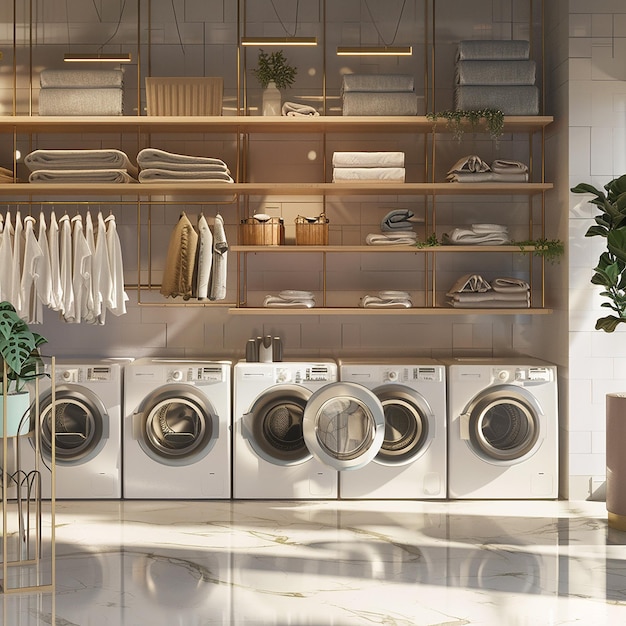 3d rendered photo of Laundry Display Photoshoot clean futuristic