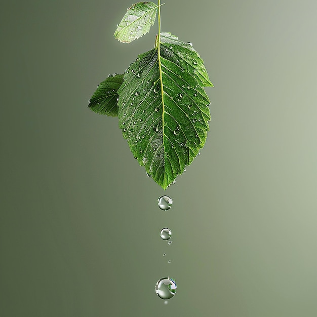 3d rendered photo of leave with gustation drops