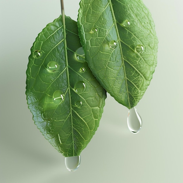 3d rendered photo of leave with gustation drops