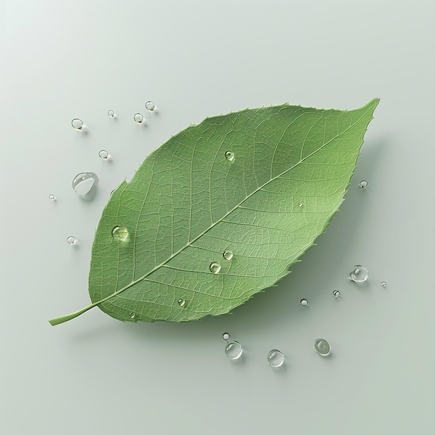 3d rendered photo of leave with gustation drops