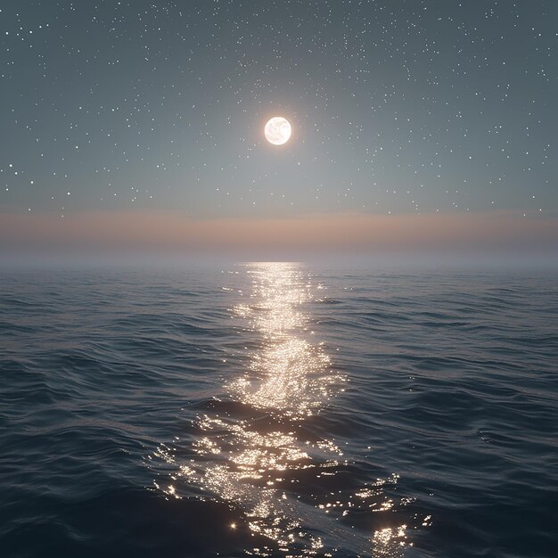 Photo 3d rendered photo of a moon is shining on the water