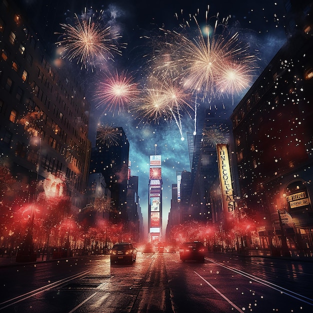 3d rendered photo of new year firework in city