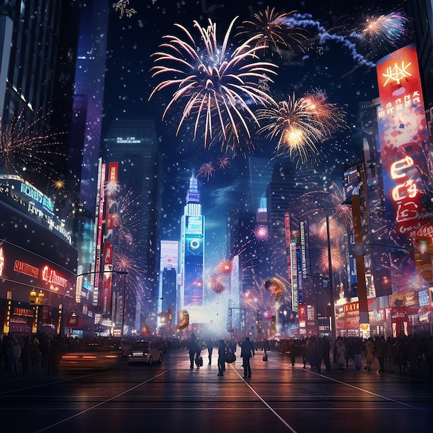 3d rendered photo of new year firework in city