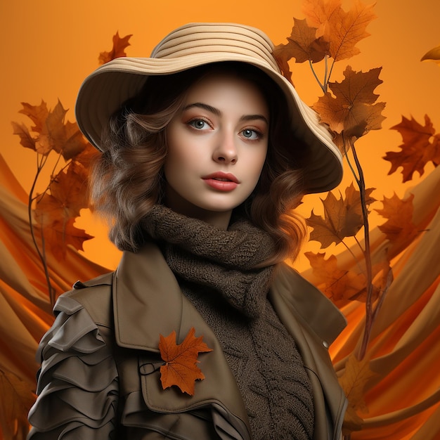 3d rendered photo of ortrait of a woman wearing autumn outfit