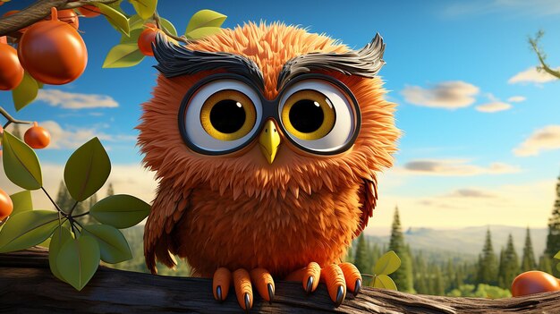 Photo 3d rendered photo of owl cartoonish character design