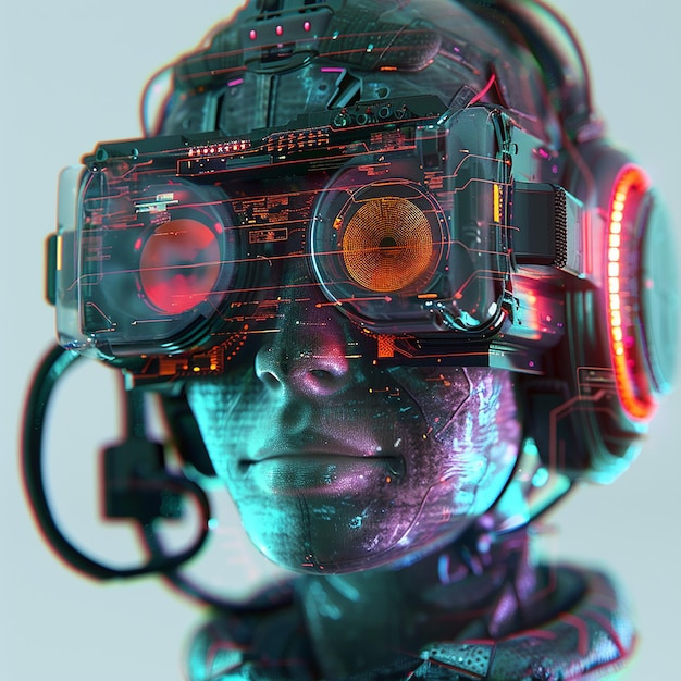 3d rendered photo of Person wearing futuristic high tech virtual reality glasses