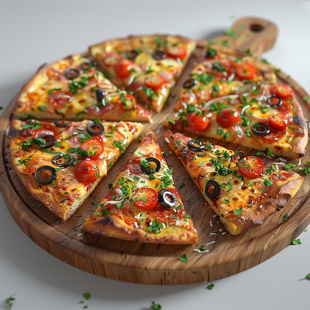 3d rendered photo of a pizza with a slice missing sits on a table