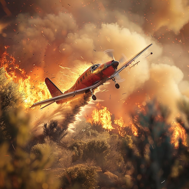 3d rendered photo of Plane trying to put out wildfire