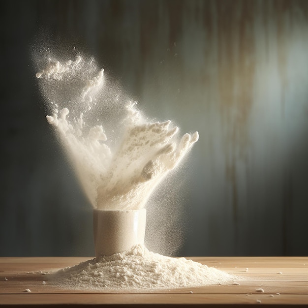 3d rendered photo of powder is flying in the air near a wall