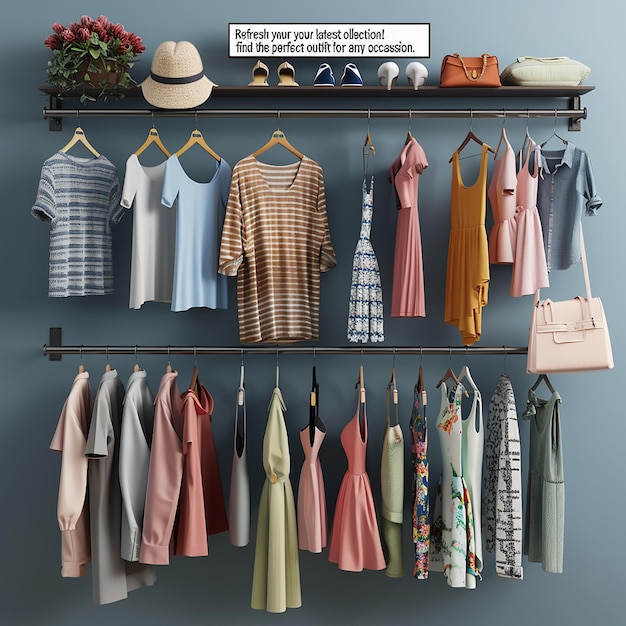 3d rendered photo of Refresh wardrobe with latest collection From casual tees to stylish dresses