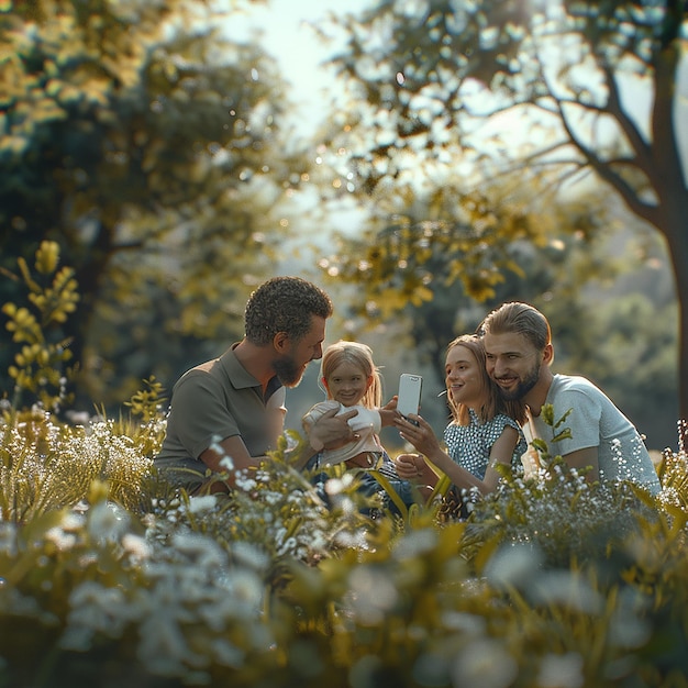 3d rendered photo of Shot of a young family taking a selfie while spending time in nature