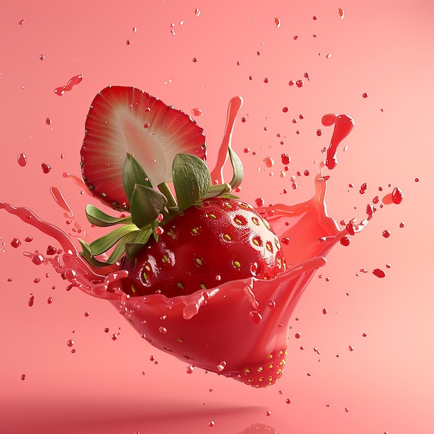 Photo 3d rendered photo of a strawberry with a heart drawn on it and the word strawberry on the bottom