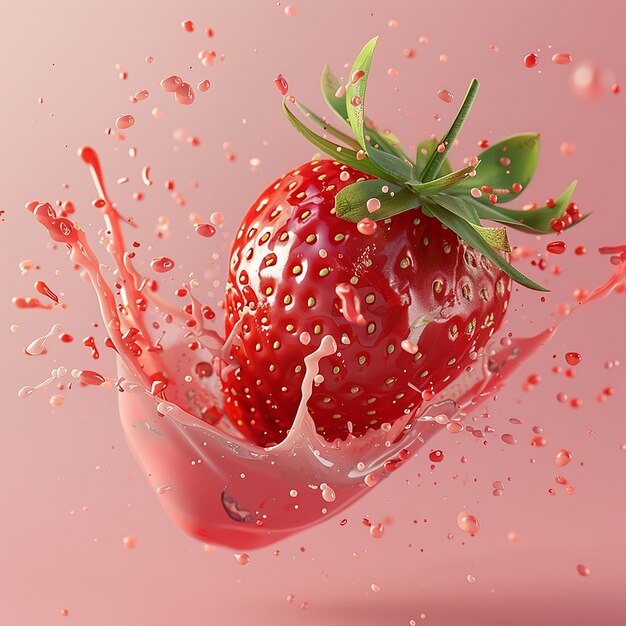 3d rendered photo of a strawberry with water drops in the background and the words strawberry