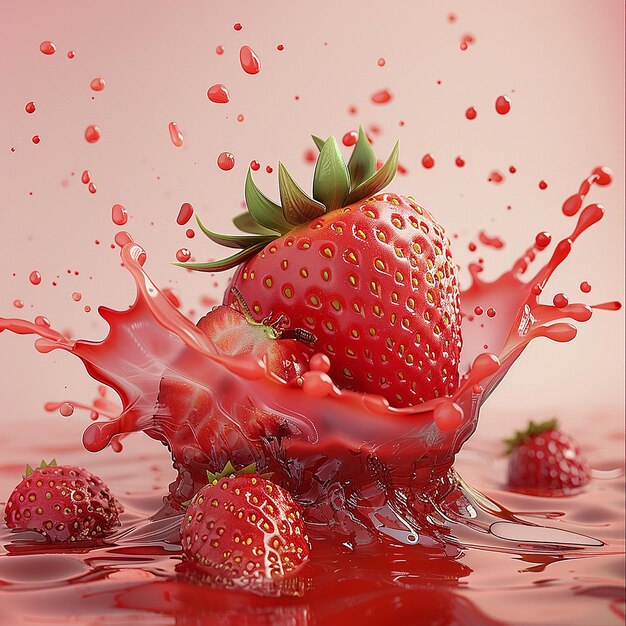 3d rendered photo of a strawberry with water drops in the background and the words strawberry