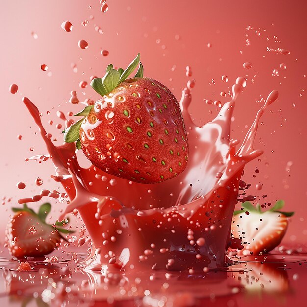 3d rendered photo of a strawberry with water drops in the background and the words strawberry