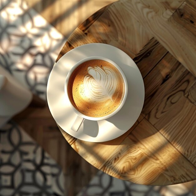 3d rendered photo of Top view delicious coffee cup indoors