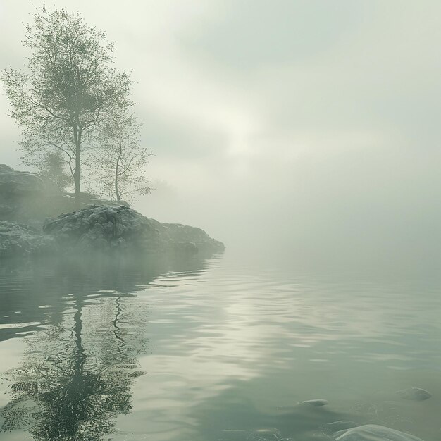 Photo 3d rendered photo of a tree in the water with the sun shining through the clouds