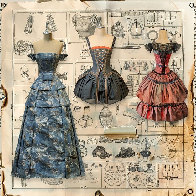 Photo 3d rendered photo of vintage fashion blue prints