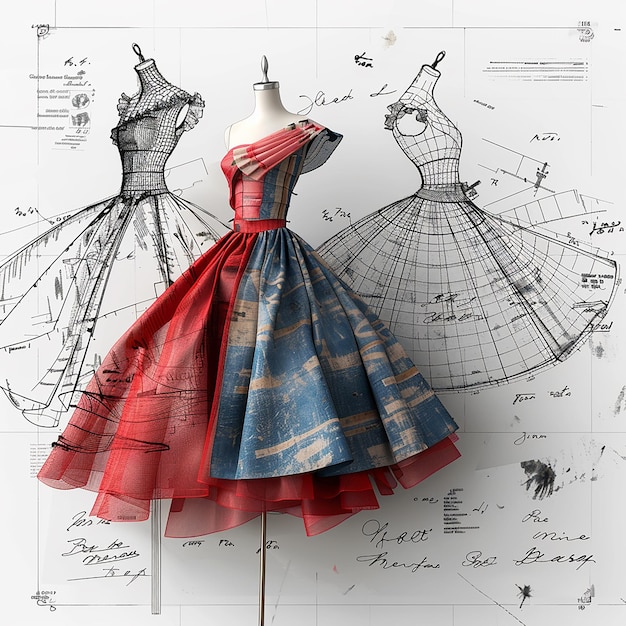 3d rendered photo of vintage fashion blue prints