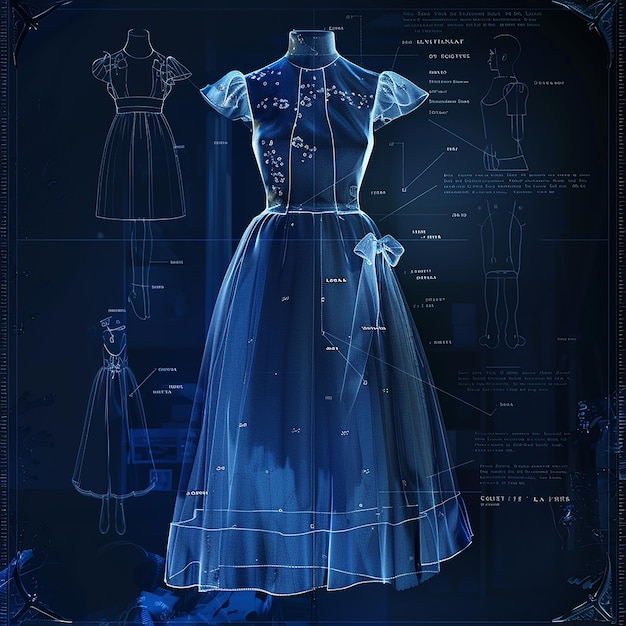 Photo 3d rendered photo of vintage fashion blue prints