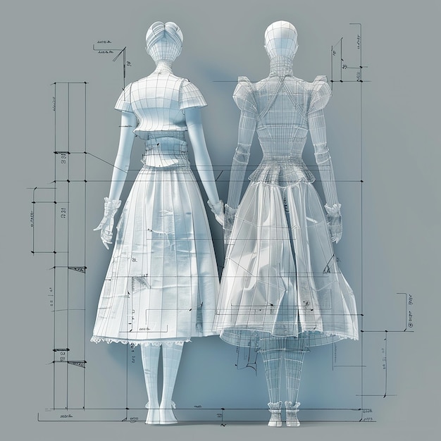 Photo 3d rendered photo of vintage fashion blue prints