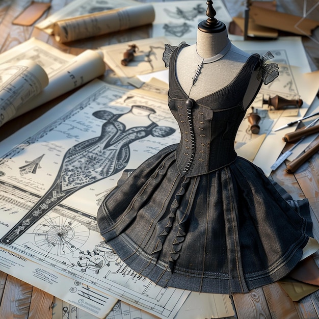 3d rendered photo of vintage fashion blue prints