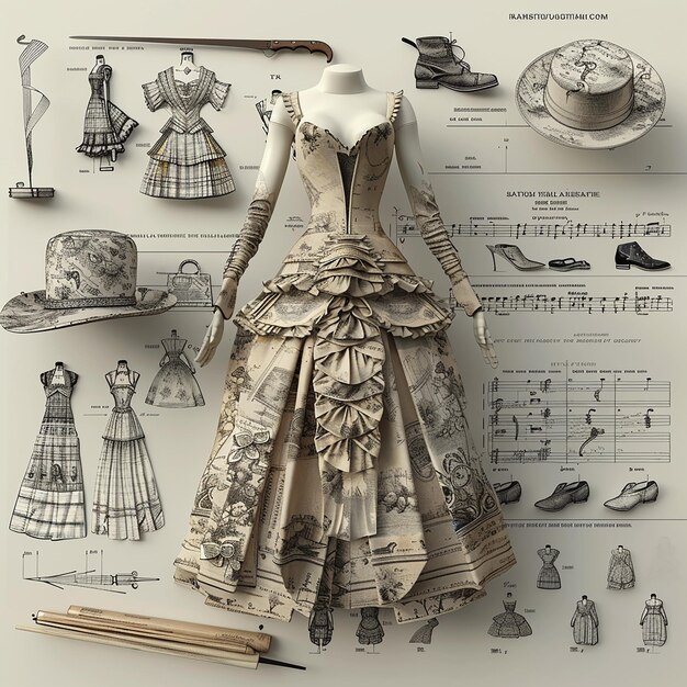 Photo 3d rendered photo of vintage fashion blue prints