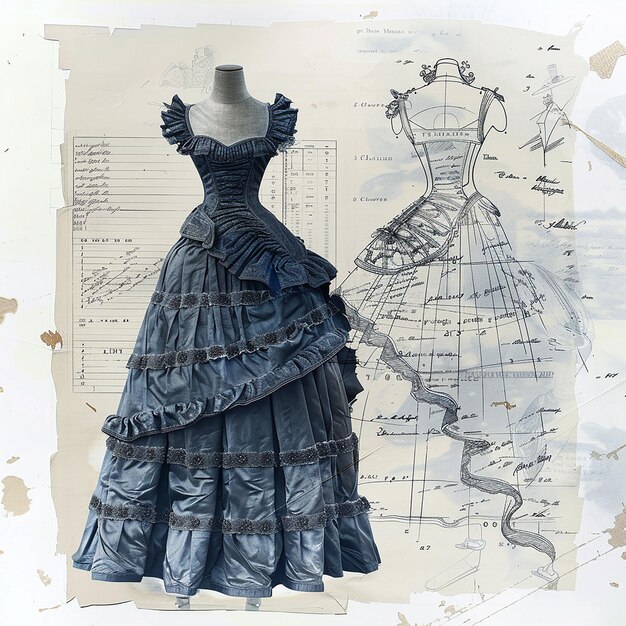 Photo 3d rendered photo of vintage fashion blue prints