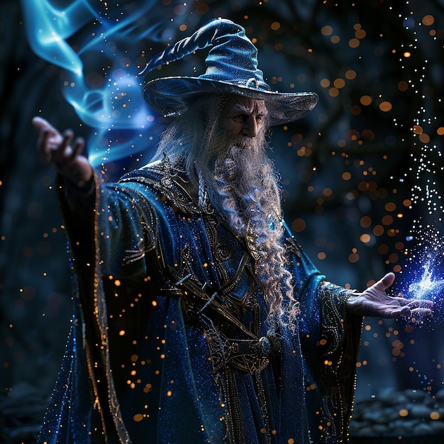 Photo 3d rendered photo of wizard controlling magic