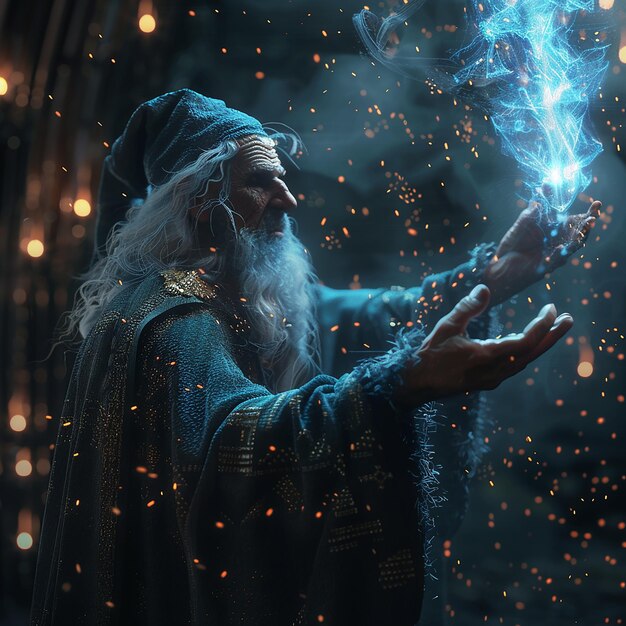 Photo 3d rendered photo of wizard controlling magic