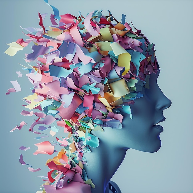 3d rendered photo of a womans head with a colorful flower on it