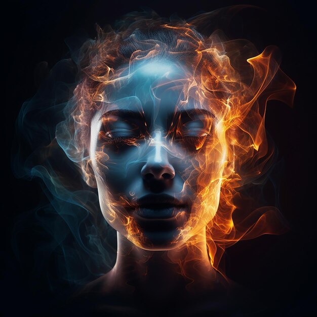 3d rendered photos of abstract portrait with light effects