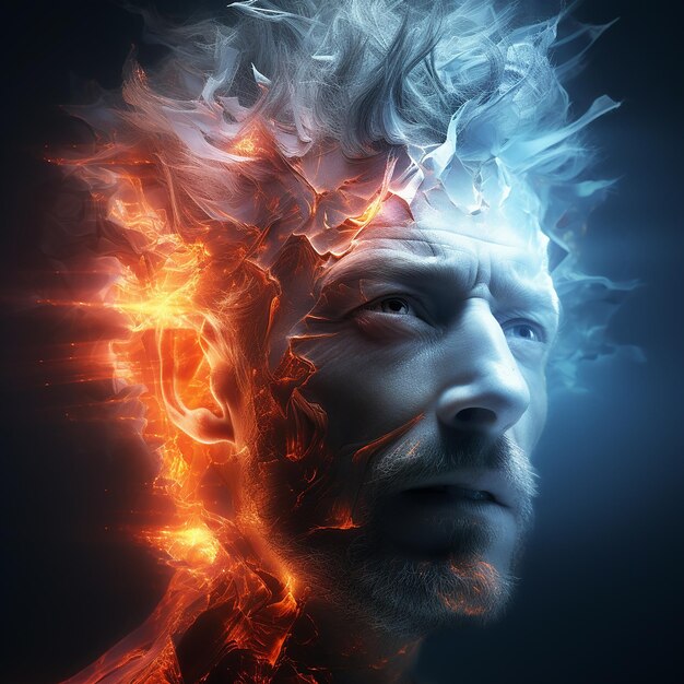 3d rendered photos of abstract portrait with light effects