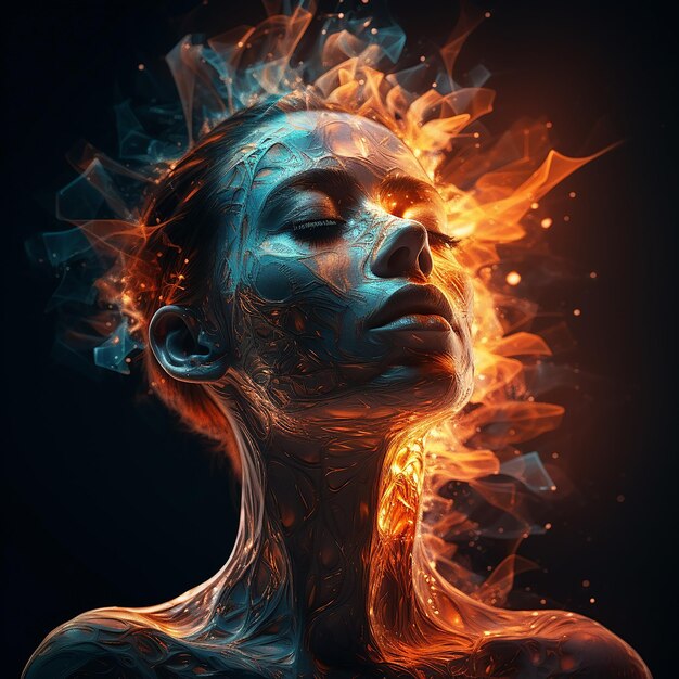 3d rendered photos of abstract portrait with light effects