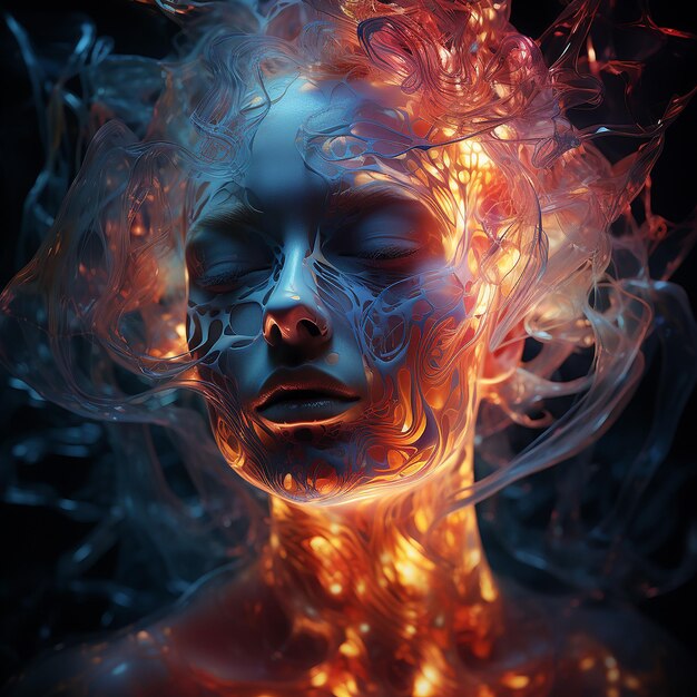 3d rendered photos of abstract portrait with light effects