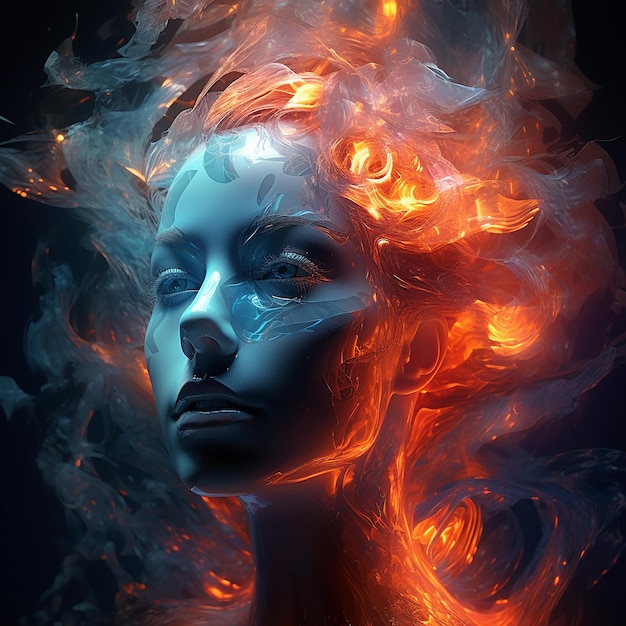 3d rendered photos of abstract portrait with light effects