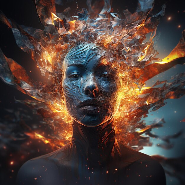 3d rendered photos of abstract portrait with light effects