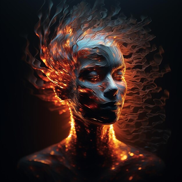 3d rendered photos of abstract portrait with light effects