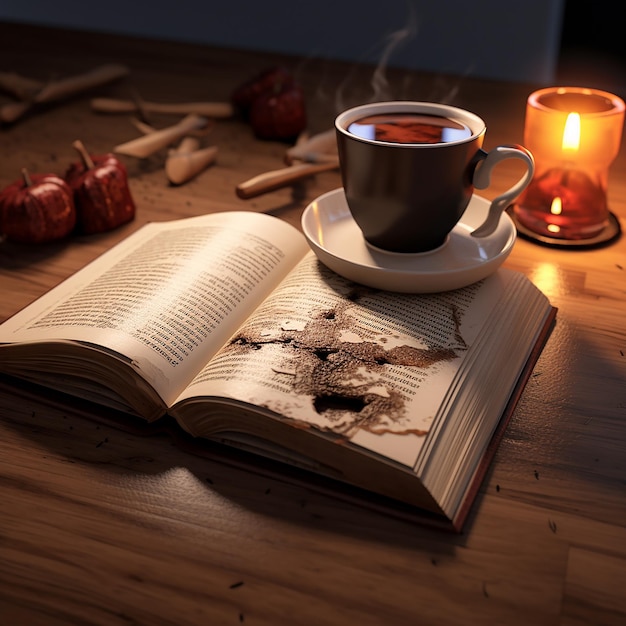 3d rendered photos of book and coffee