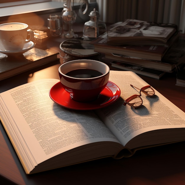 3d rendered photos of book and coffee