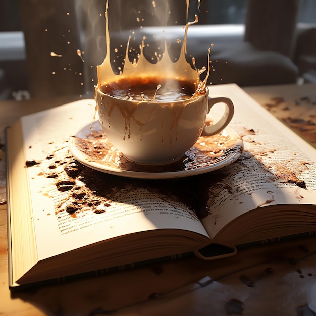 3d rendered photos of book and coffee