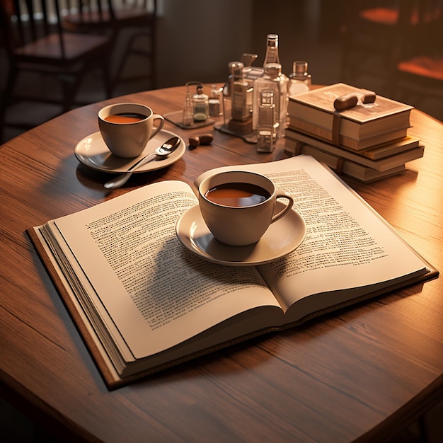 3d rendered photos of book and coffee