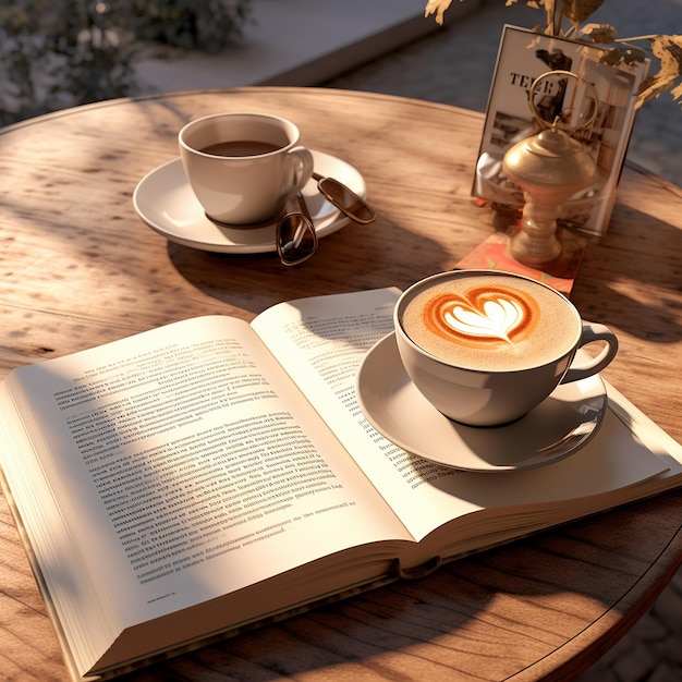 3d rendered photos of book and coffee