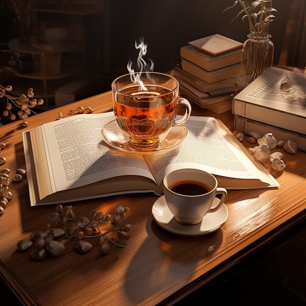 3d rendered photos of book and coffee